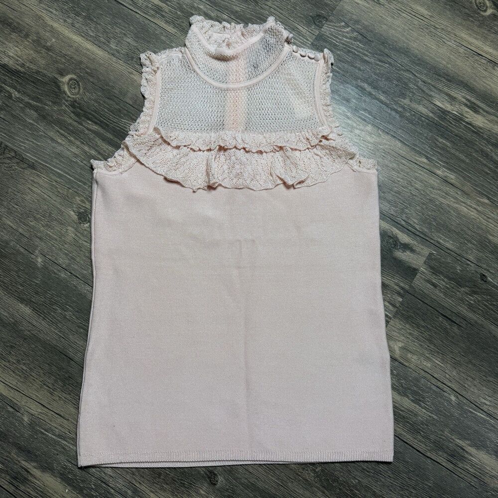 White House Black Market Pink Ruffle Mock Neck Top XS Coquette Romantic Y2K